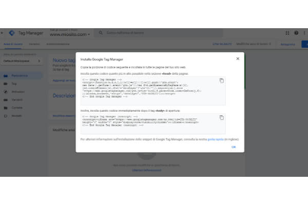 Installa google tag manager Italy Web Marketing