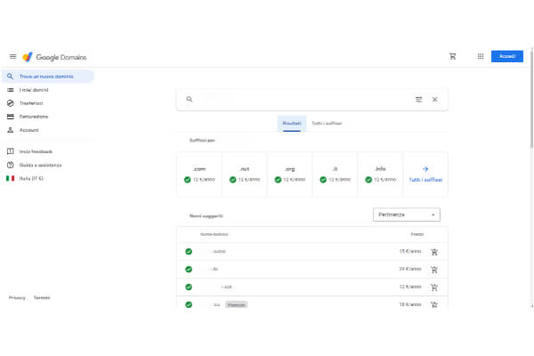 Google domains ricerca Italy WM