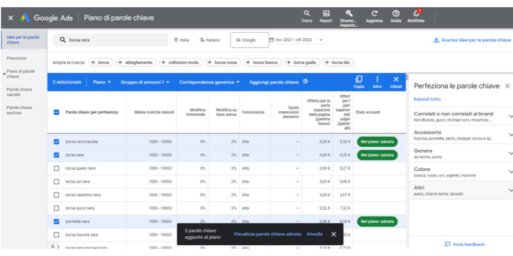 Esempi Google Keyword Planner