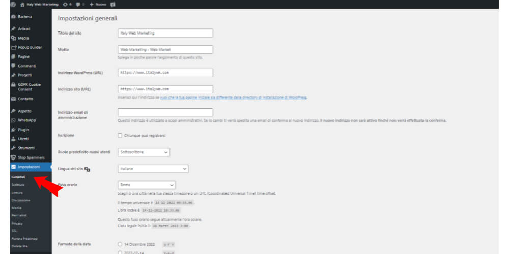 Impostazioni generali WordPress Impostazioni generali WordPress