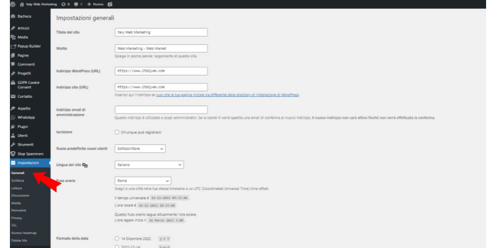 Impostazioni generali WordPress